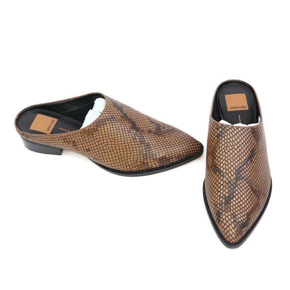 Dolce Vita Womens Aven Mule Shoes Brown Leather Snake Embossed Slip Ons 6.5 New - Picture 2 of 6